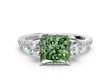 White gold Three-Stone Fancy Green Princess Cut Cut Diamond Pavé Band with Prong Setting_27