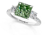 White gold Three-Stone Fancy Green Princess Cut Cut Diamond Pavé Band with Prong Setting_28