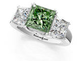 White gold Three-Stone Fancy Green Princess Cut Cut Diamond Ring with Channel Set Band and Four-Prong Setting_1
