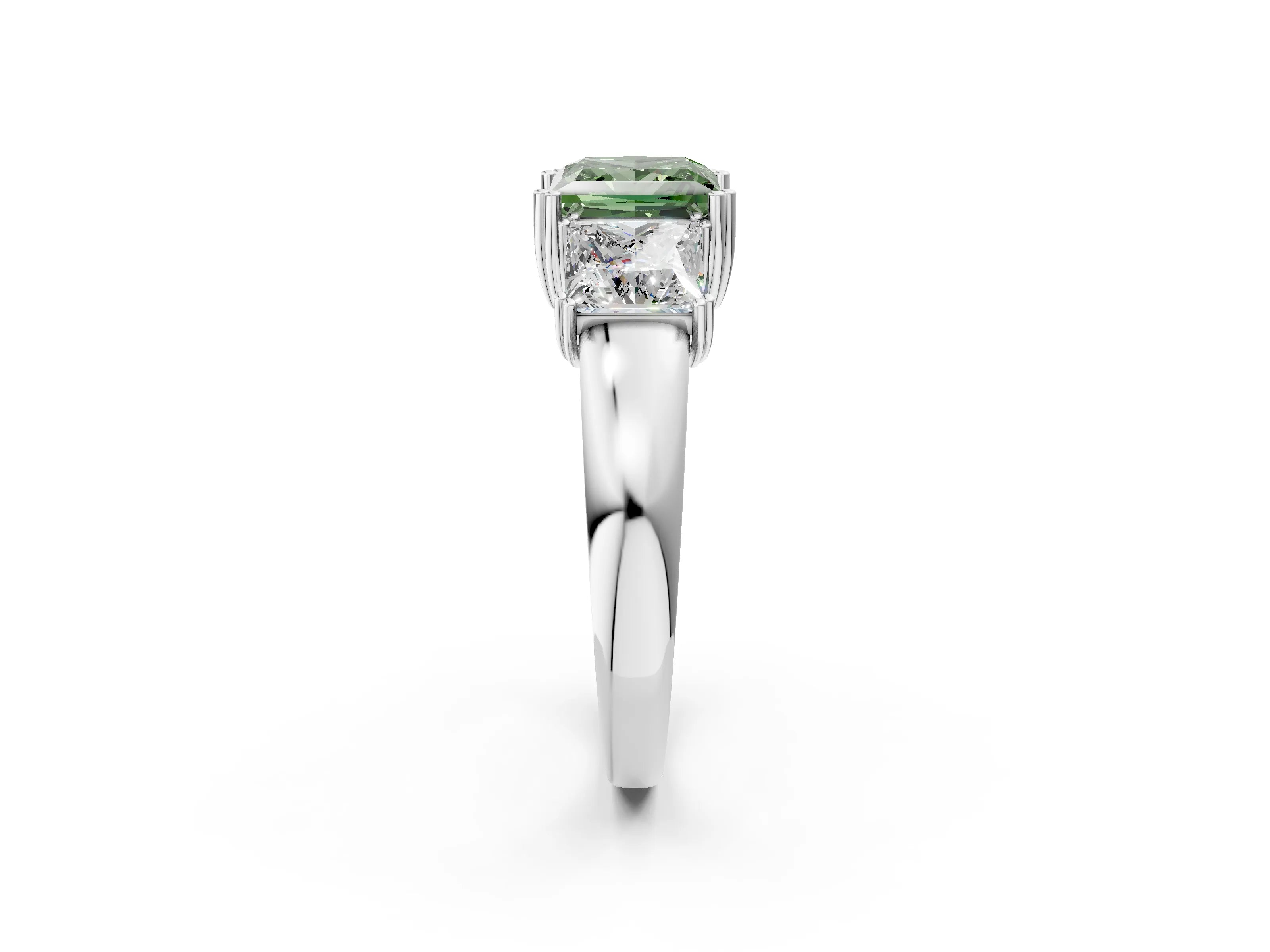 White gold Three-Stone Fancy Green Princess Cut Cut Diamond Ring with Channel Set Band and Four-Prong Setting_2
