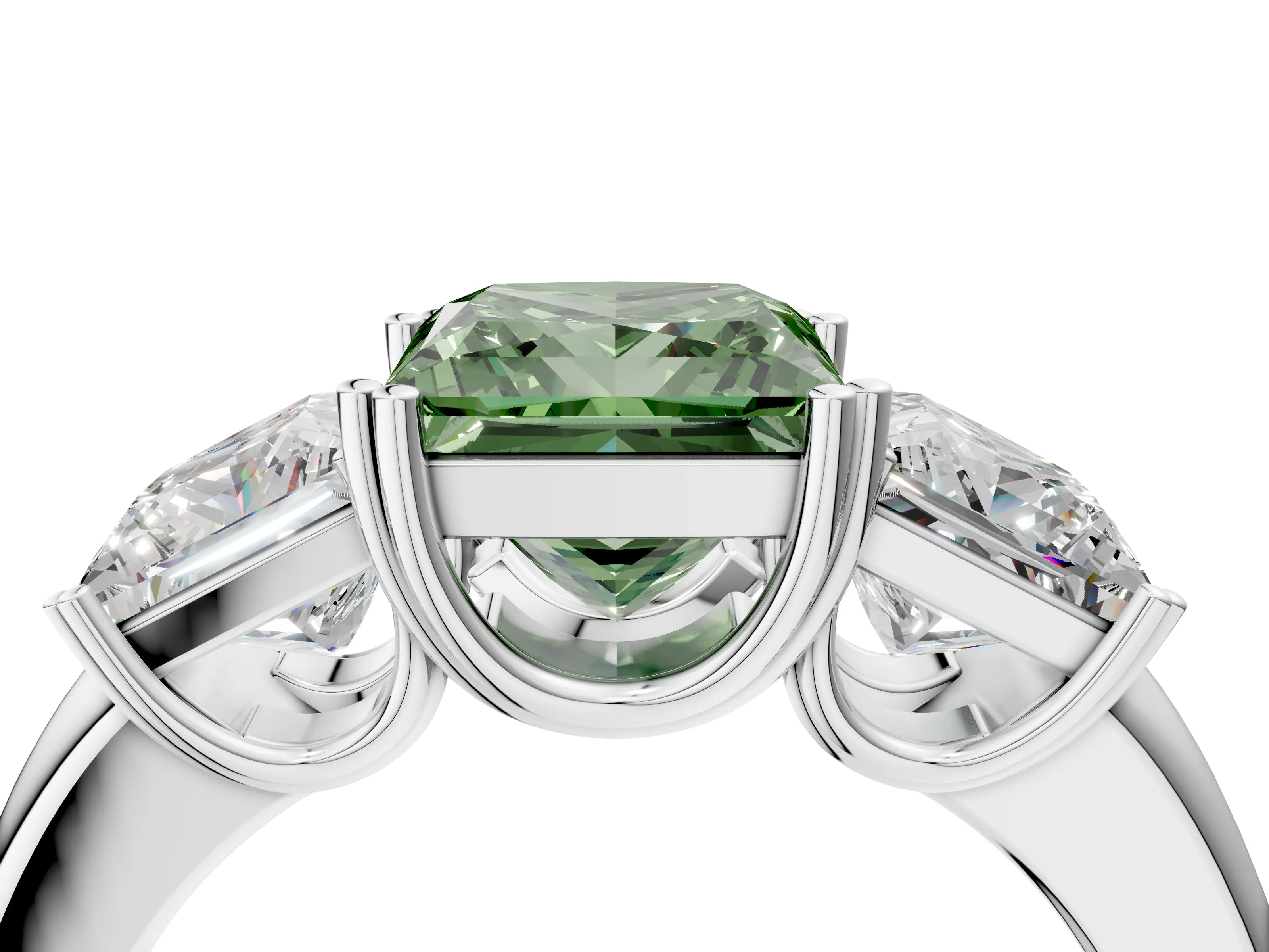 White gold Three-Stone Fancy Green Princess Cut Cut Diamond Ring with Channel Set Band and Four-Prong Setting_4