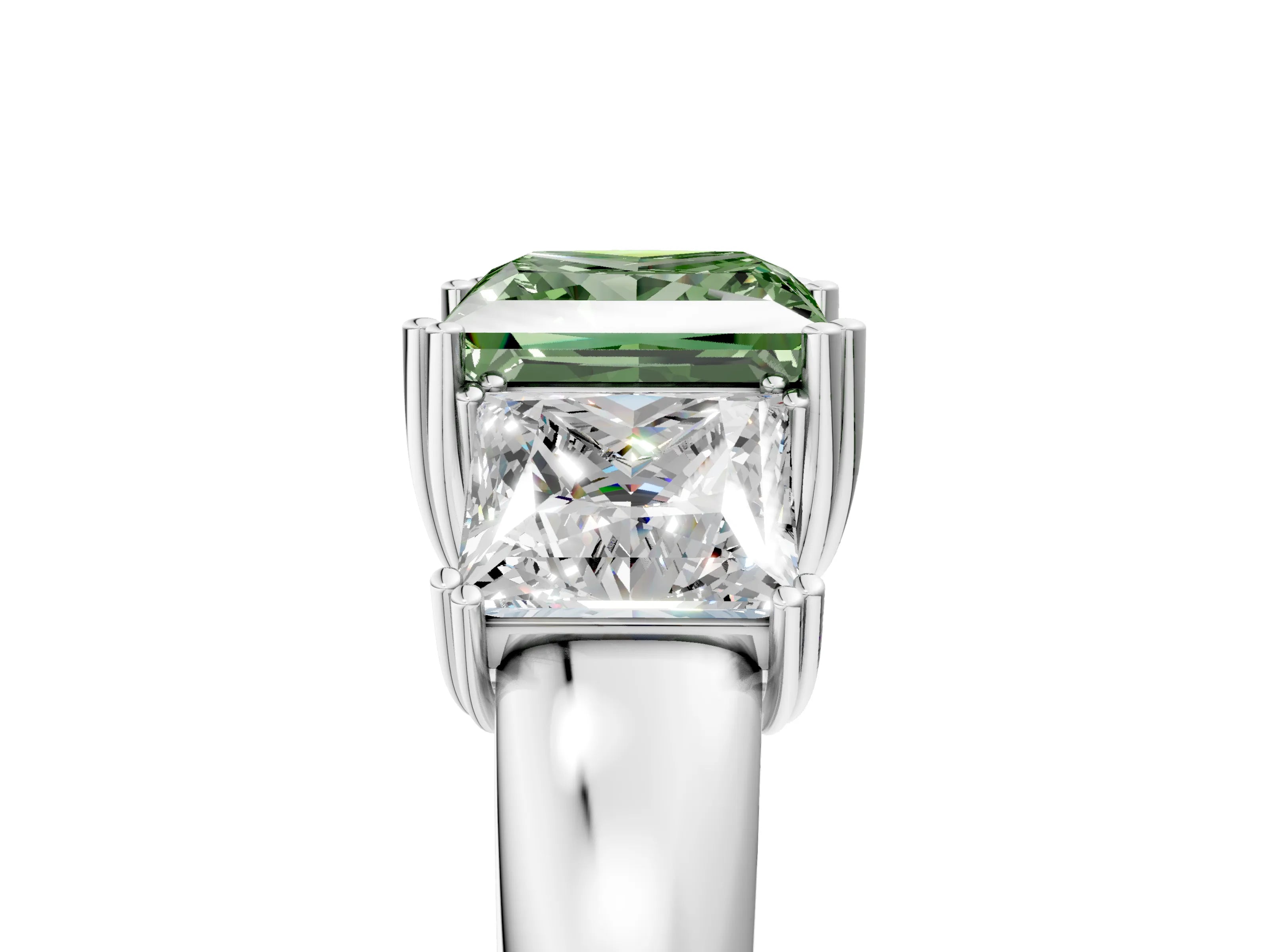 White gold Three-Stone Fancy Green Princess Cut Cut Diamond Ring with Channel Set Band and Four-Prong Setting_5