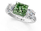 White gold Three-Stone Fancy Green Princess Cut Cut Diamond Ring with Channel-Set Band and Prong Setting_1