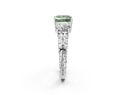 White gold Three-Stone Fancy Green Princess Cut Cut Diamond Ring with Channel-Set Band and Prong Setting_2