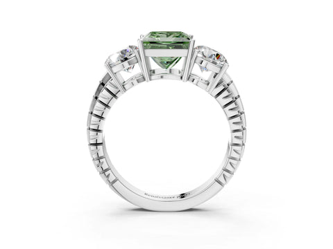 White gold Three-Stone Fancy Green Princess Cut Cut Diamond Ring with Channel-Set Band and Prong Setting_3