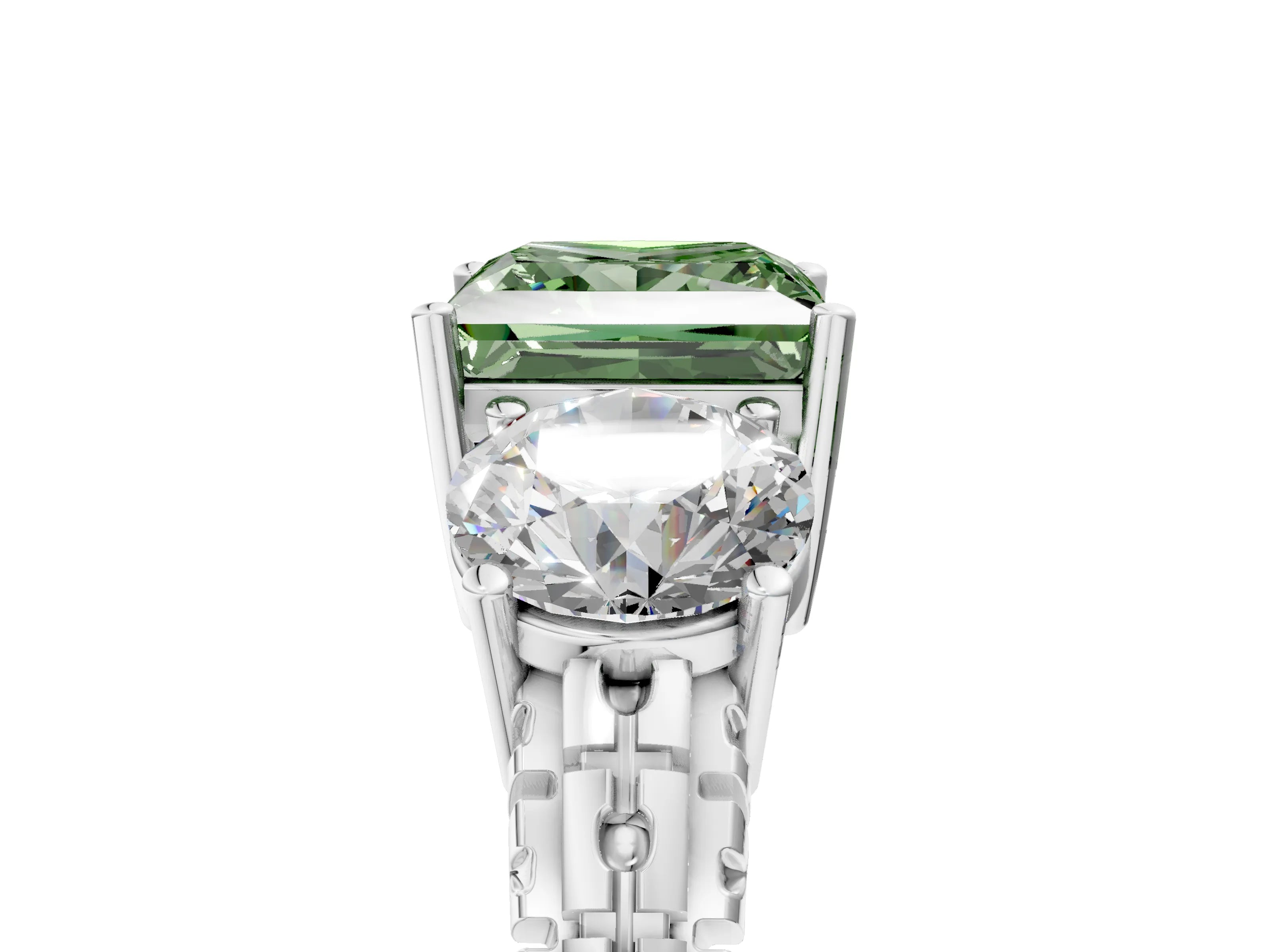 White gold Three-Stone Fancy Green Princess Cut Cut Diamond Ring with Channel-Set Band and Prong Setting_5