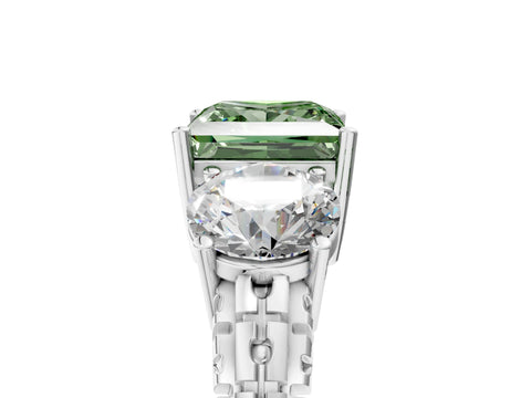White gold Three-Stone Fancy Green Princess Cut Cut Diamond Ring with Channel-Set Band and Prong Setting_5
