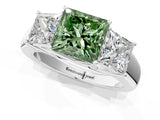 White gold Three-Stone Fancy Green Princess Cut Cut Diamond Ring with Prong Setting and Classic Band_1
