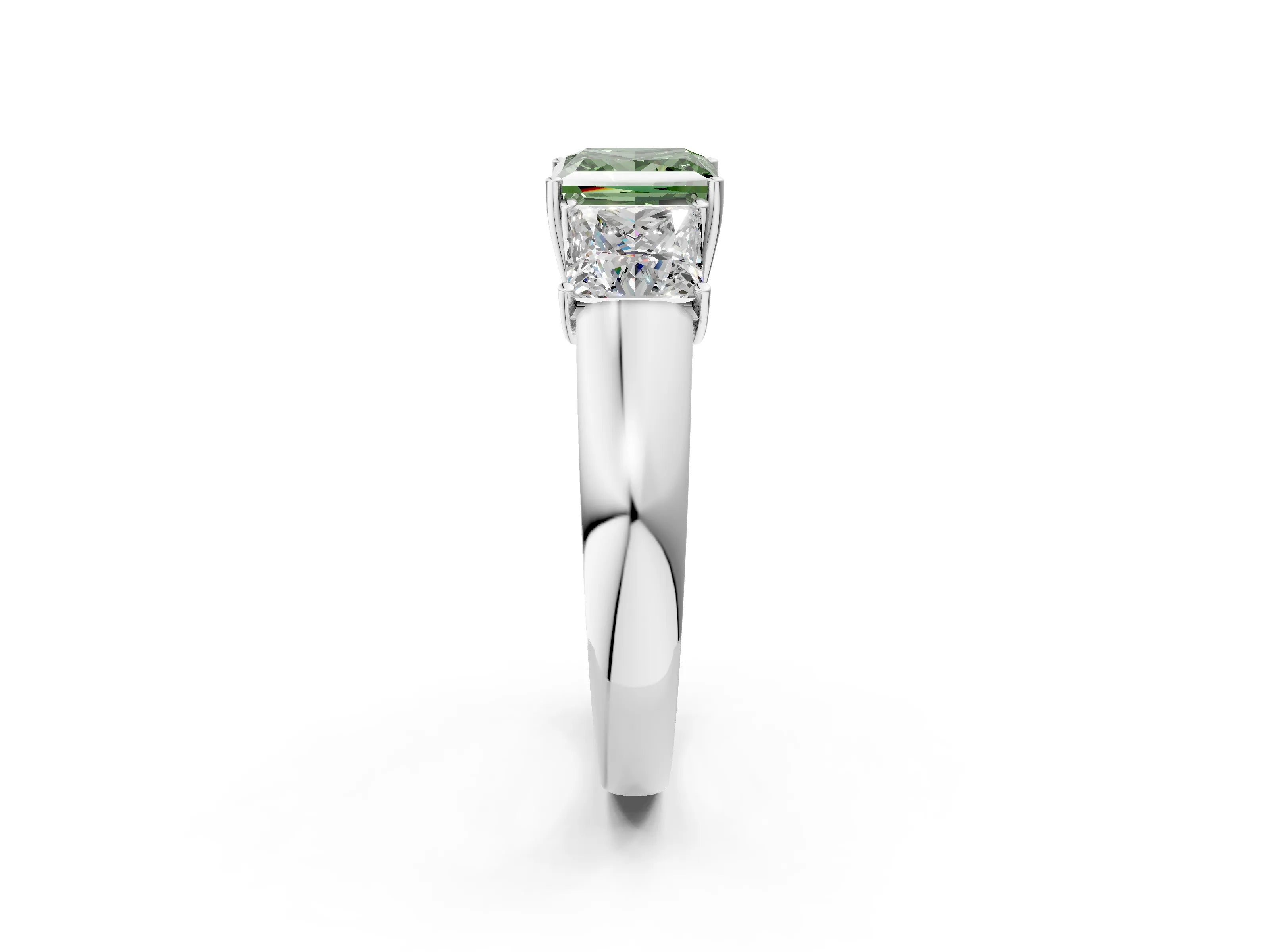 White gold Three-Stone Fancy Green Princess Cut Cut Diamond Ring with Prong Setting and Classic Band_2