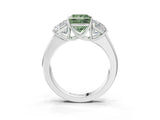 White gold Three-Stone Fancy Green Princess Cut Cut Diamond Ring with Prong Setting and Classic Band_3