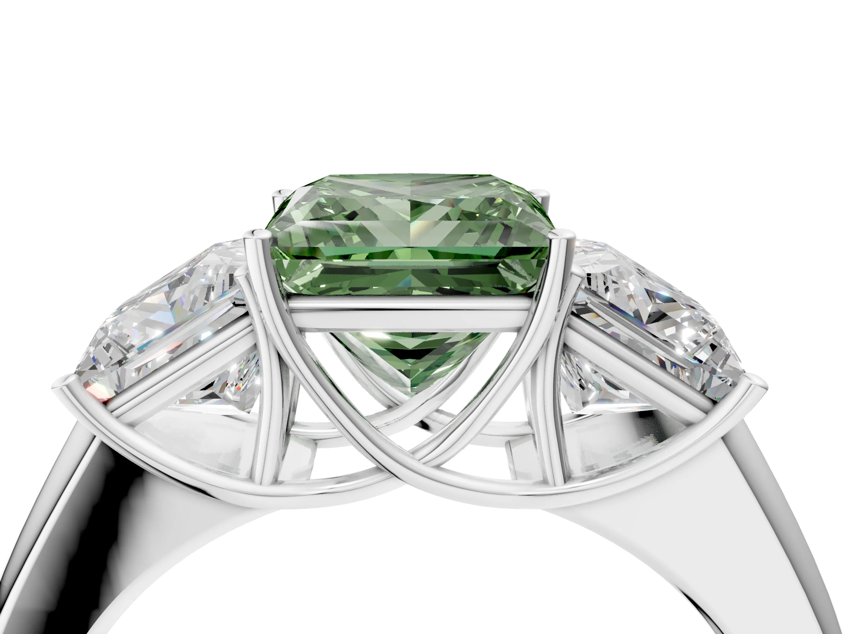 White gold Three-Stone Fancy Green Princess Cut Cut Diamond Ring with Prong Setting and Classic Band_4
