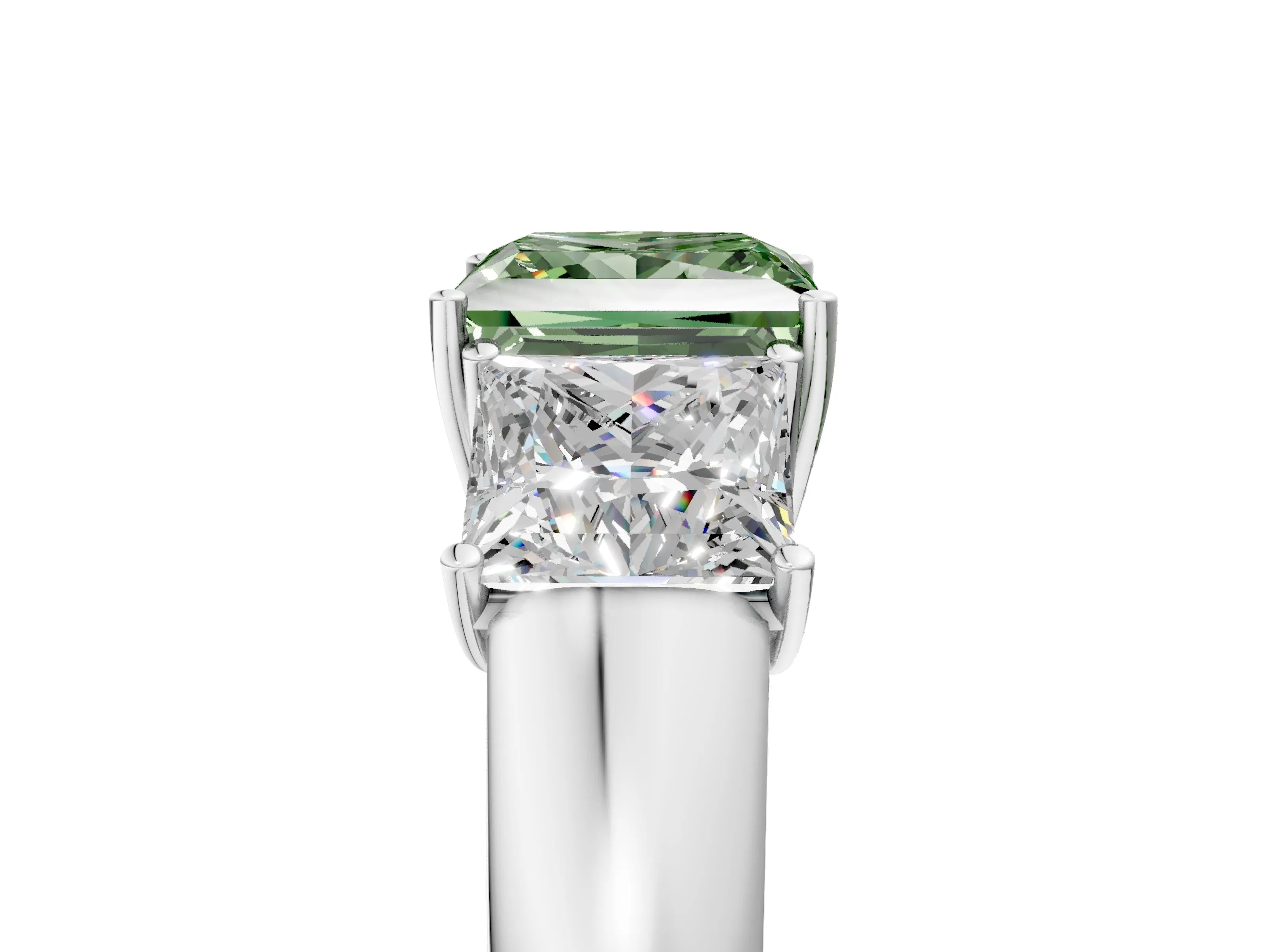 White gold Three-Stone Fancy Green Princess Cut Cut Diamond Ring with Prong Setting and Classic Band_5