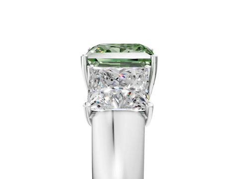 White gold Three-Stone Fancy Green Princess Cut Cut Diamond Ring with Prong Setting and Classic Band_5