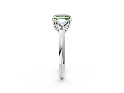 White gold Three-Stone Fancy Green Princess Cut Cut Diamond Ring with Trillion Side Stones and Four-Prong Setting_13