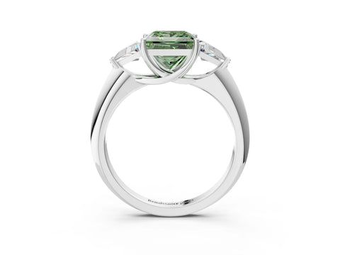 White gold Three-Stone Fancy Green Princess Cut Cut Diamond Ring with Trillion Side Stones and Four-Prong Setting_14