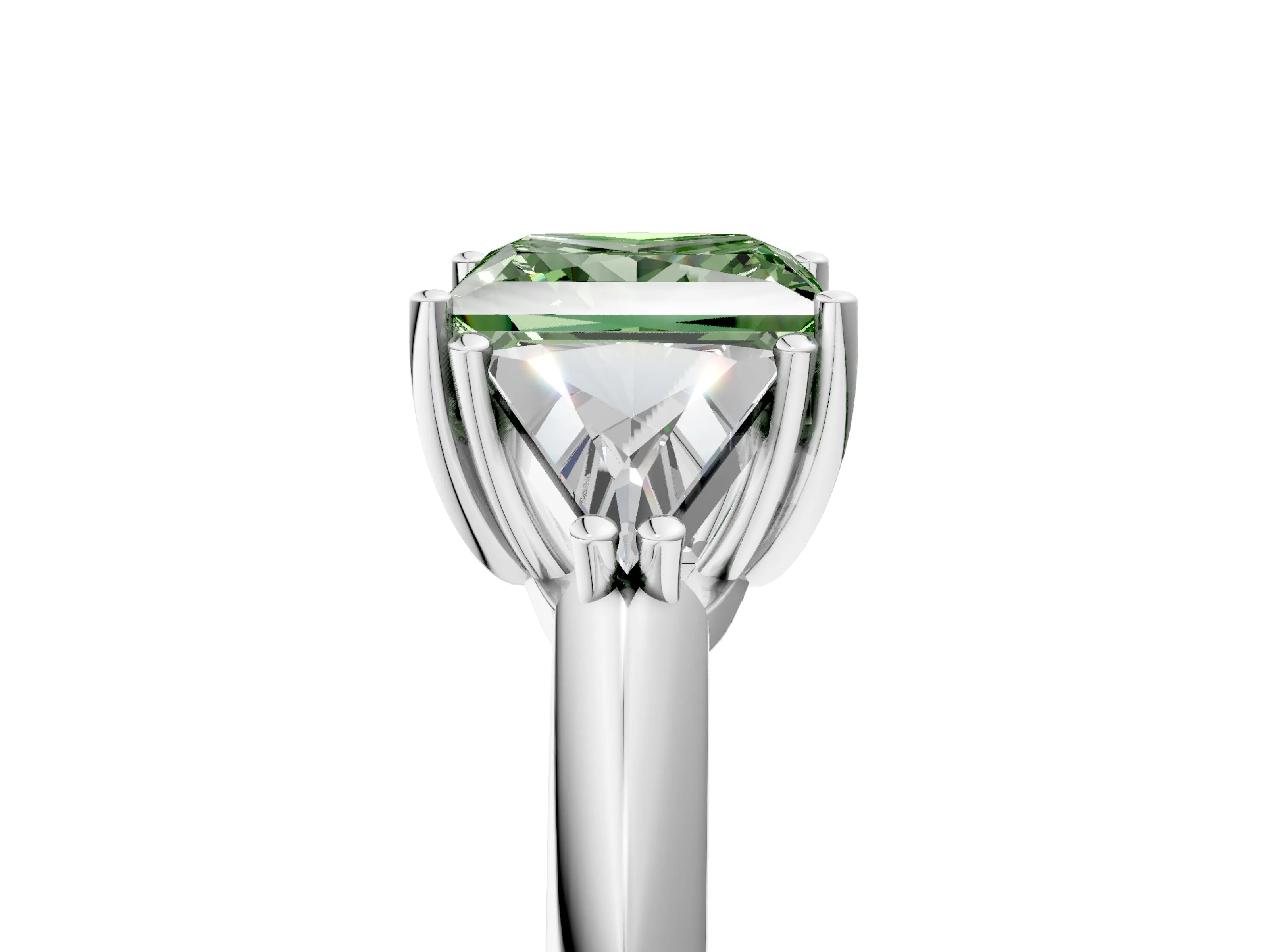 White gold Three-Stone Fancy Green Princess Cut Cut Diamond Ring with Trillion Side Stones and Four-Prong Setting_16