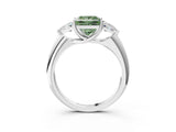 White gold Three-Stone Fancy Green Princess Cut Cut Diamond Ring with Trillion Side Stones and Four-Prong Setting_26