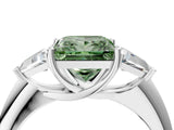 White gold Three-Stone Fancy Green Princess Cut Cut Diamond Ring with Trillion Side Stones and Four-Prong Setting_27