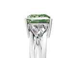 White gold Three-Stone Fancy Green Princess Cut Cut Diamond Ring with Trillion Side Stones on a Split Shank Band_11