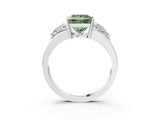 White gold Three-Stone Fancy Green Princess Cut Cut Diamond Ring with Trillion Side Stones on a Split Shank Band_3