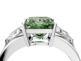 White gold Three-Stone Fancy Green Princess Cut Cut Diamond Ring with Trillion Side Stones on a Split Shank Band_4