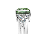 White gold Three-Stone Fancy Green Princess Cut Cut Diamond Ring with Trillion Side Stones on a Split Shank Band_5