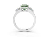 White gold Three-Stone Fancy Green Princess Cut Cut Diamond Ring with Trillion Side Stones on a Split Shank Band_9