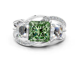 White gold Three-Stone Fancy Green Princess Cut Cut Diamond Split Shank Prong Set Ring_12