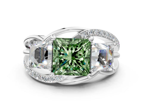 White gold Three-Stone Fancy Green Princess Cut Cut Diamond Split Shank Prong Set Ring_24