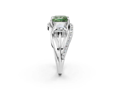 White gold Three-Stone Fancy Green Princess Cut Cut Diamond Split Shank Prong Set Ring_26