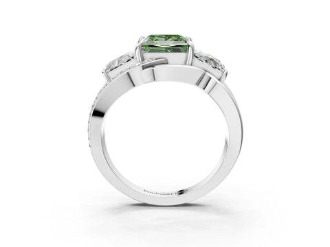 White gold Three-Stone Fancy Green Princess Cut Cut Diamond Split Shank Prong Set Ring_27