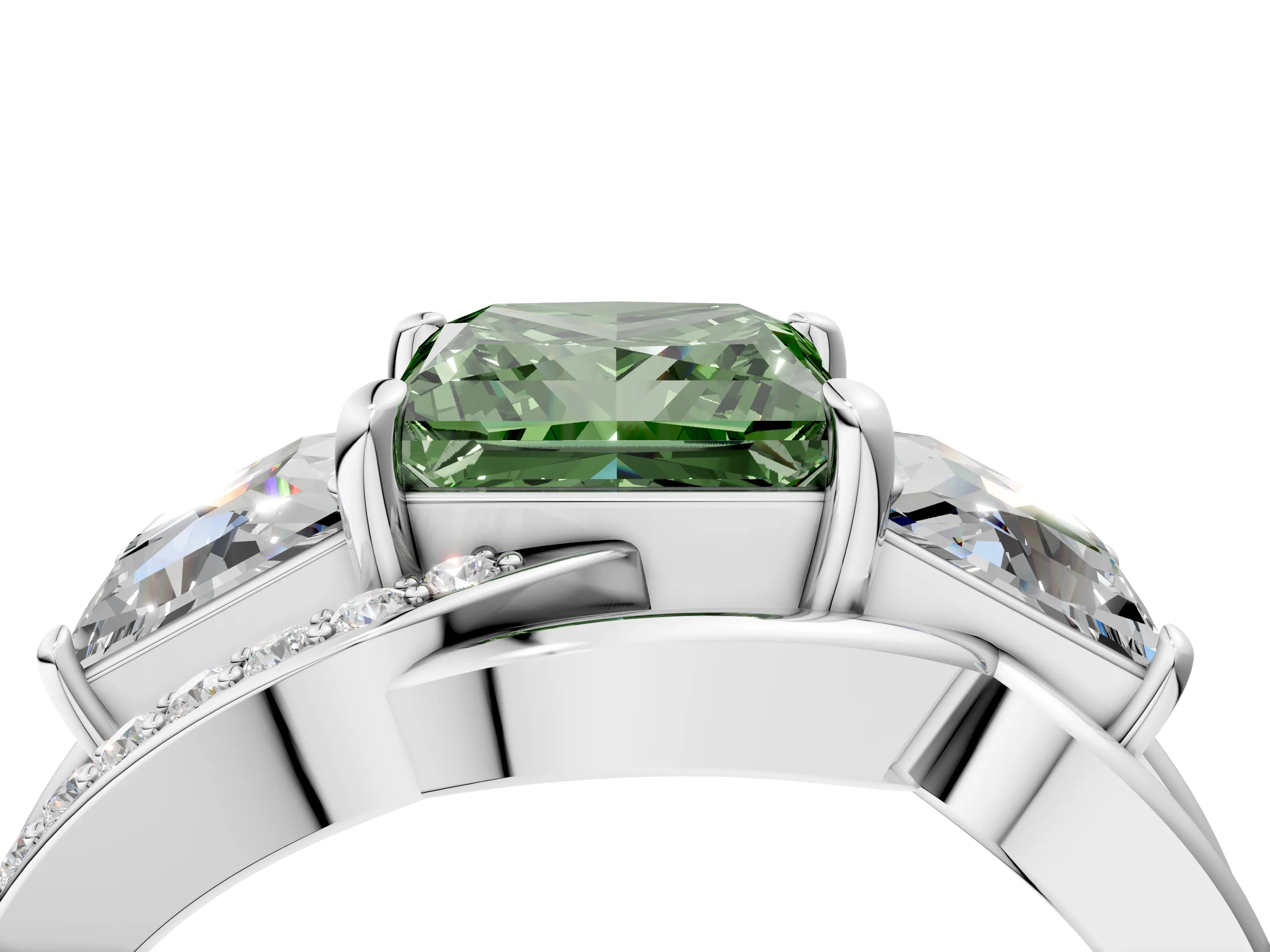 White gold Three-Stone Fancy Green Princess Cut Cut Diamond Split Shank Prong Set Ring_28
