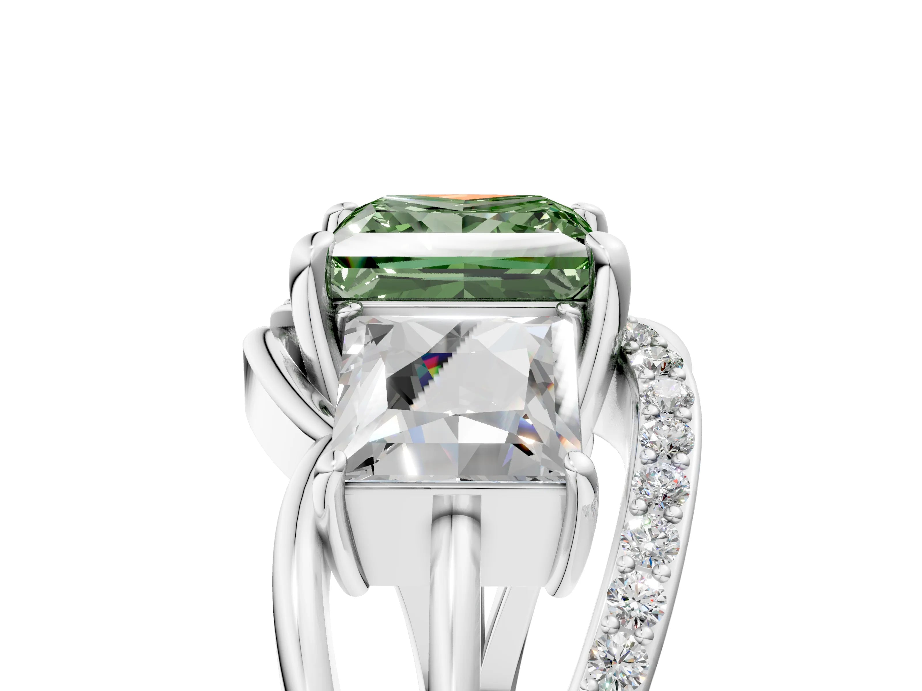 White gold Three-Stone Fancy Green Princess Cut Cut Diamond Split Shank Prong Set Ring_29