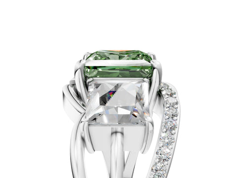 White gold Three-Stone Fancy Green Princess Cut Cut Diamond Split Shank Prong Set Ring_29