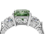 White gold Three-Stone Fancy Green Princess Cut Cut Milgrain Band Prong Setting Ring_4