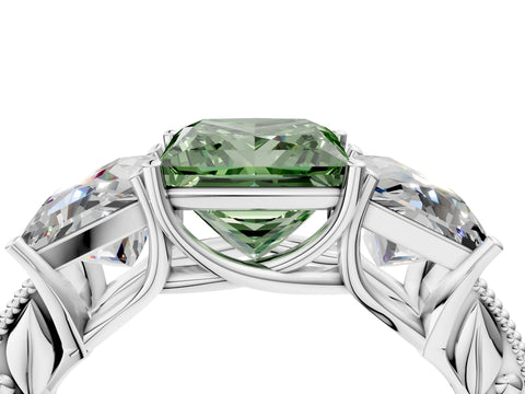 White gold Three-Stone Fancy Green Princess Cut Cut Milgrain Pavé Engagement Ring_16