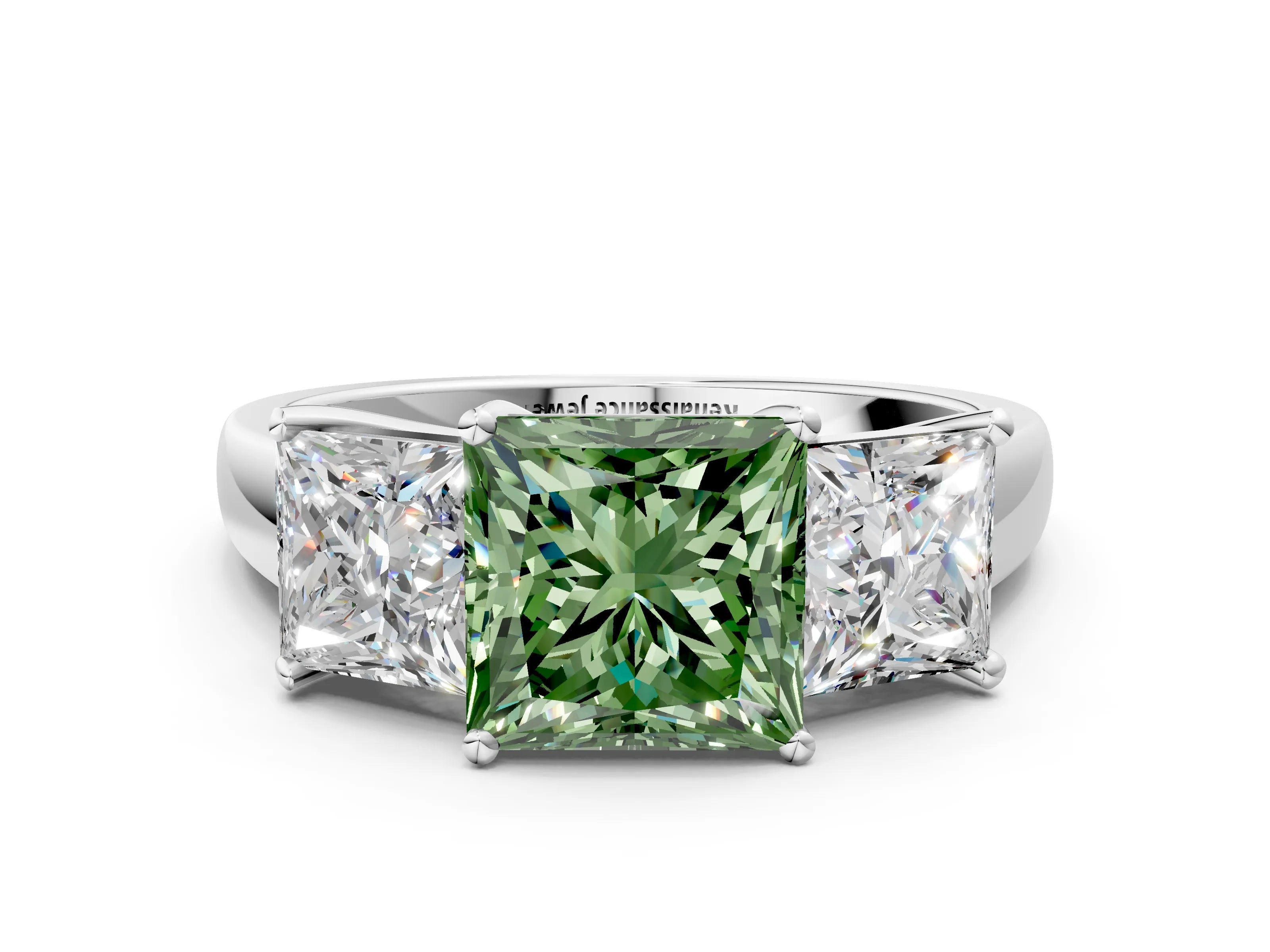 White gold Three-Stone Fancy Green Princess Cut Cut Solitaire Ring with Classic Prong Setting_12