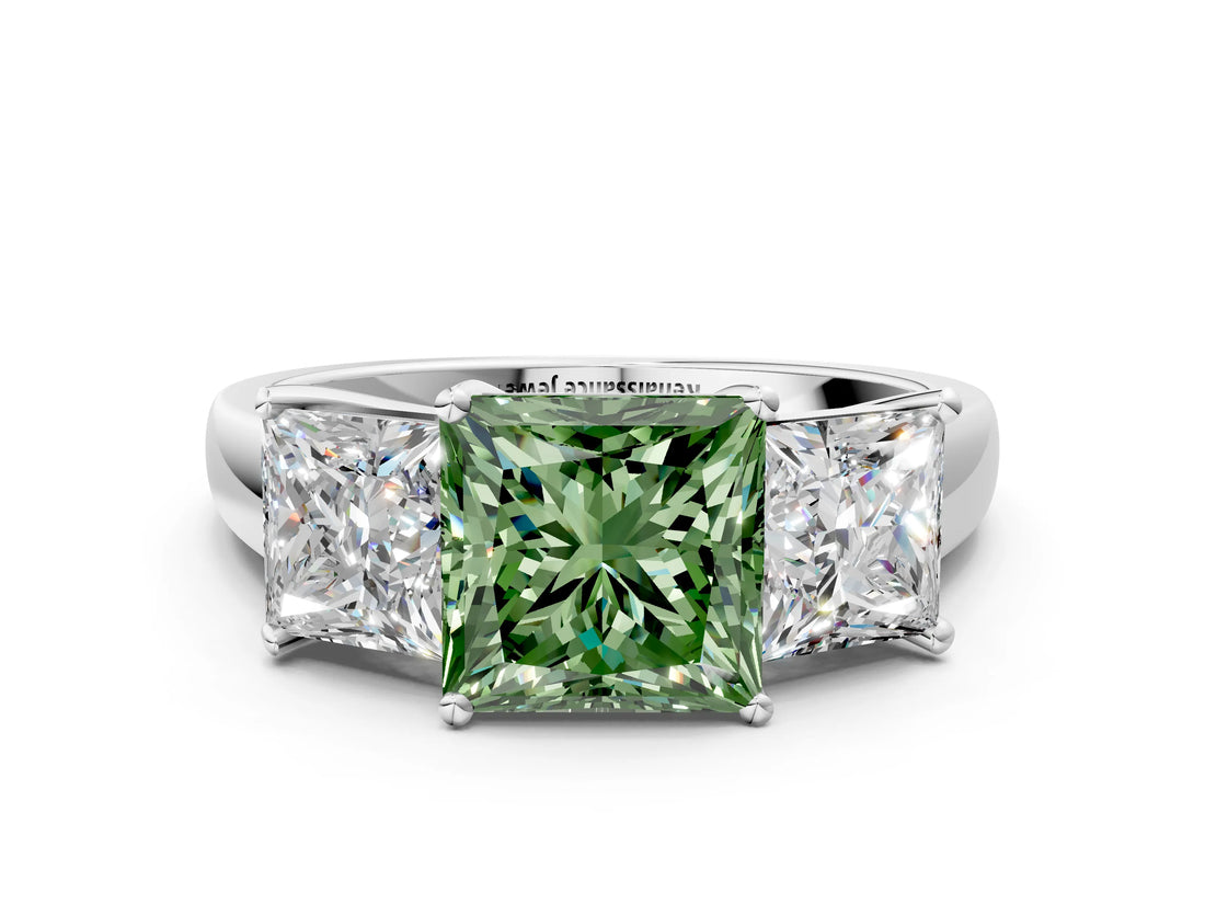 White gold Three-Stone Fancy Green Princess Cut Cut Solitaire Ring with Classic Prong Setting_12