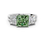 White gold Three-Stone Fancy Green Princess Cut Cut Solitaire Ring with Classic Prong Setting_12