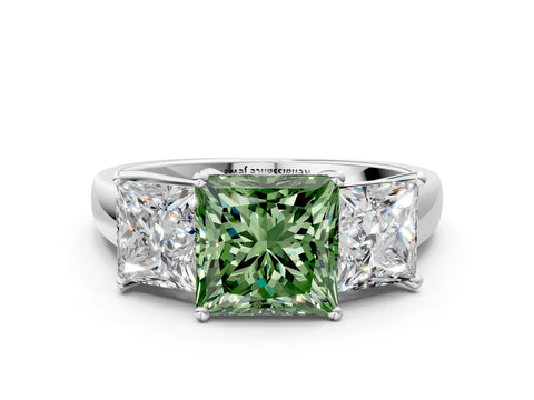 White gold Three-Stone Fancy Green Princess Cut Cut Solitaire Ring with Classic Prong Setting_12