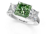 White gold Three-Stone Fancy Green Princess Cut Cut Solitaire Ring with Classic Prong Setting_13