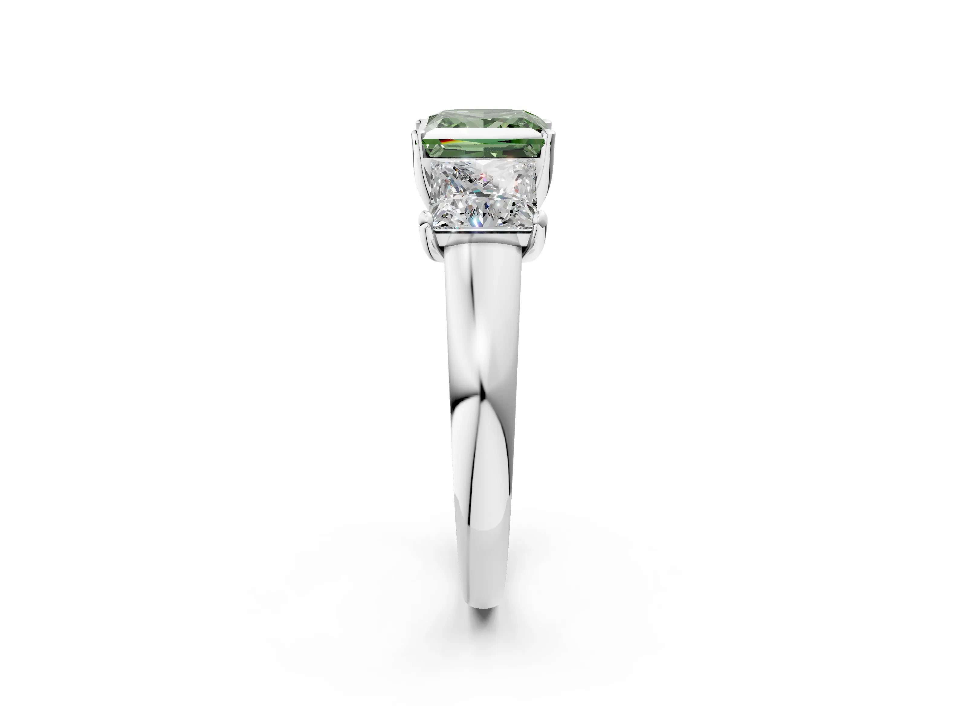 White gold Three-Stone Fancy Green Princess Cut Cut Solitaire Ring with Classic Prong Setting_14