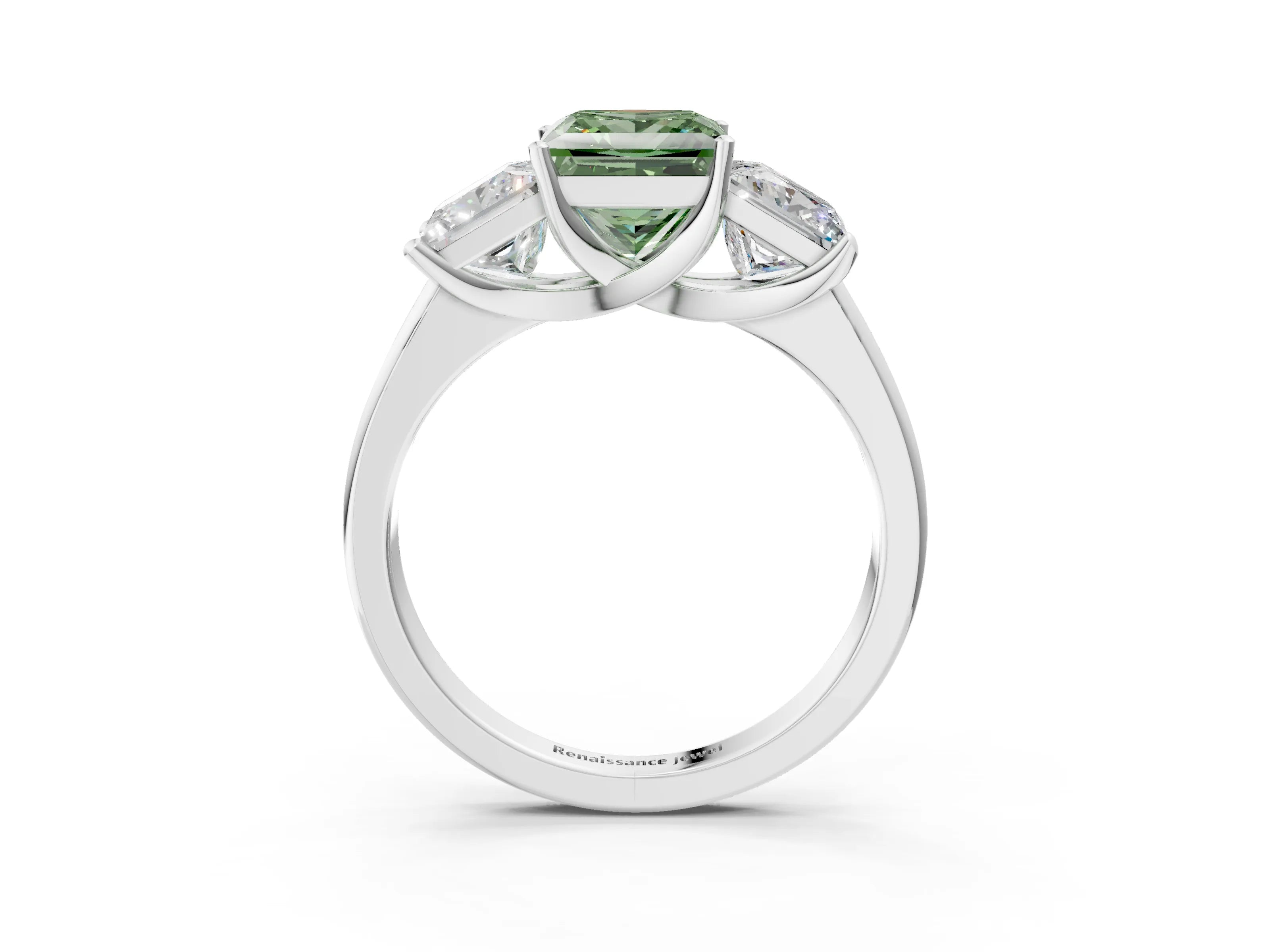 White gold Three-Stone Fancy Green Princess Cut Cut Solitaire Ring with Classic Prong Setting_15