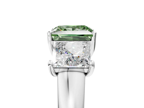 White gold Three-Stone Fancy Green Princess Cut Cut Solitaire Ring with Classic Prong Setting_17