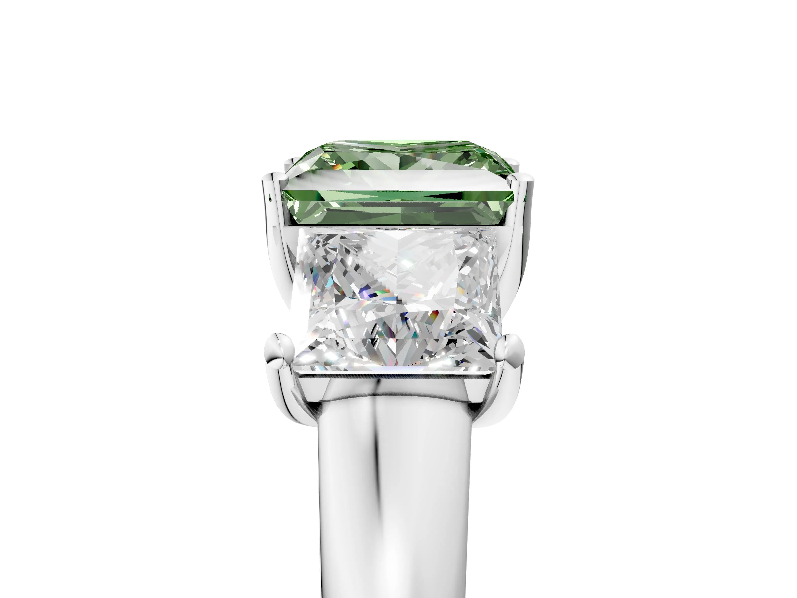 White gold Three-Stone Fancy Green Princess Cut Cut Solitaire Ring with Classic Prong Setting_17