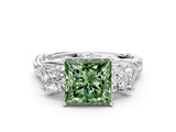White gold Three-Stone Fancy Green Princess Cut Diamond Braided Band Ring with Four-Prong Setting_34