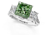 White gold Three-Stone Fancy Green Princess Cut Diamond Braided Band Ring with Four-Prong Setting_35
