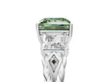 White gold Three-Stone Fancy Green Princess Cut Diamond Braided Band Ring with Four-Prong Setting_38