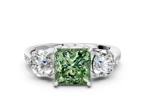 White gold Three-Stone Fancy Green Princess Cut Diamond Channel Set Engagement Ring with Prong Setting_12
