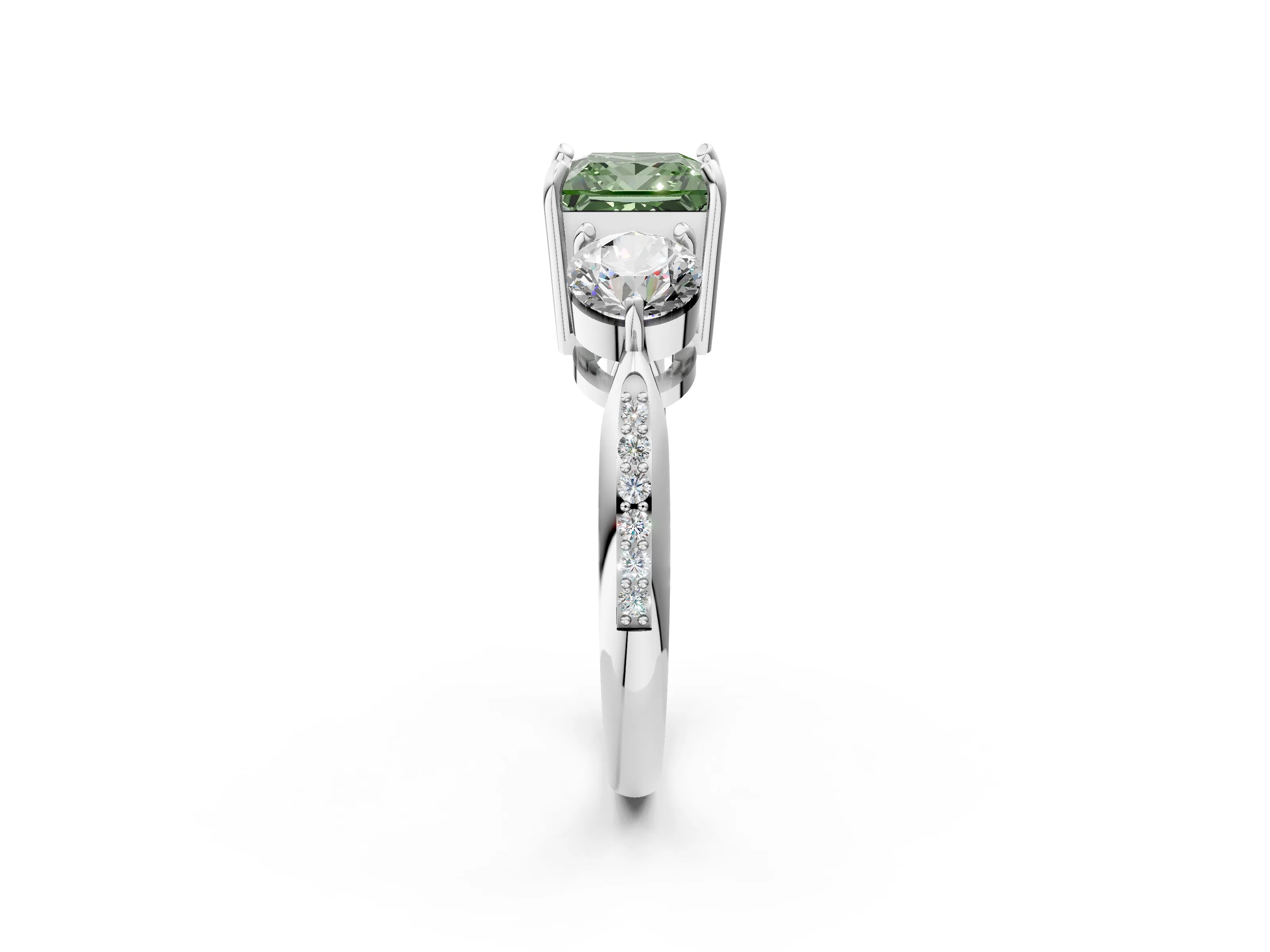 White gold Three-Stone Fancy Green Princess Cut Diamond Channel Set Engagement Ring with Prong Setting_14